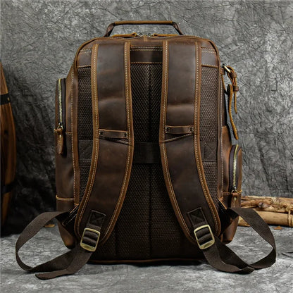 Vintage Cowhide Leather Travel Backpack