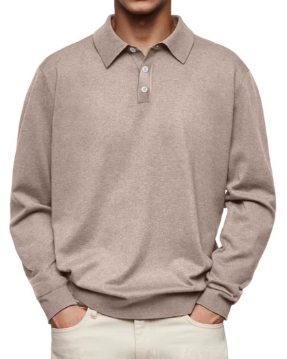 Patterned Collar Long Sleeve Polo Shirt