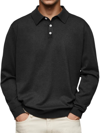 Patterned Collar Long Sleeve Polo Shirt
